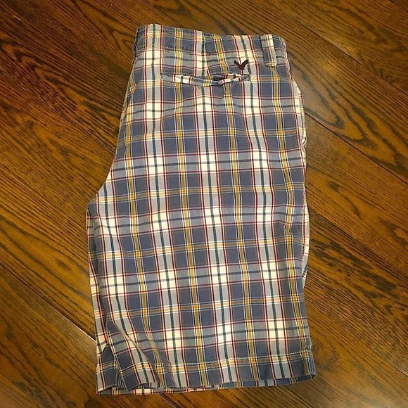 AE Longer Length Blue Plaid Mens Shorts 36 - Picture 8 of 10